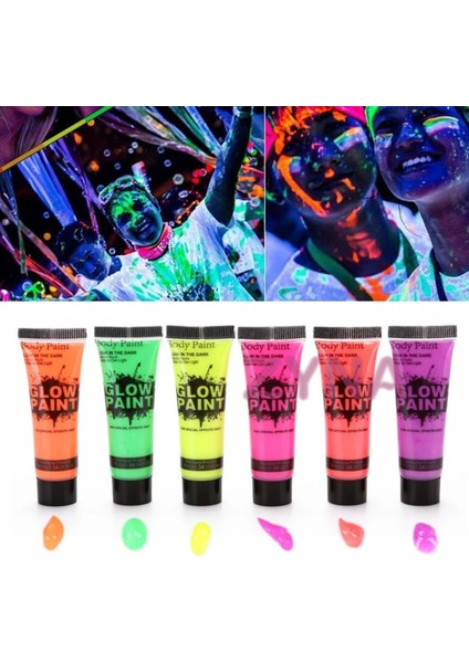 Neonlu Glow Parti Yüz Boyası 6 Renk 6 Adet (4887)