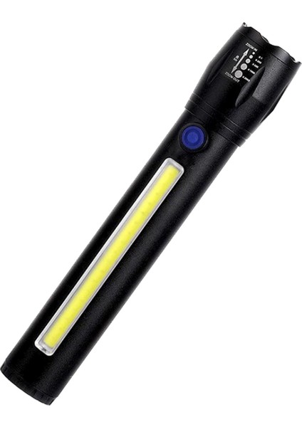Metal Flashlıght Cob Power Ledli Şarjlı El Feneri (4887)