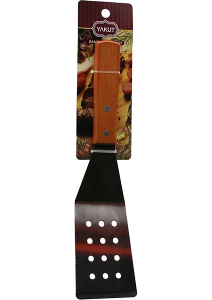 Ahşap Saplı Eğimli - Delikli Mutfak Spatula (4887)