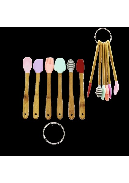 6 Parça Mini Ahşap Saplı Silikon Mutfak Set (4887)