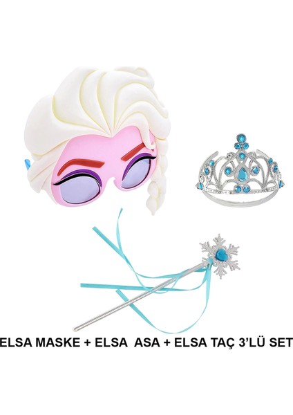 Elsa Maskesi Elsa Tacı ve Elsa Asası 3&amp;apos;lü Kostüm Seti (4887)