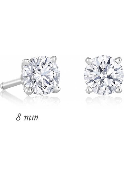 Özel Kutu ve Gümüş Bezi Ile Gümüş Yuvarlak Tek Taş Zirkon Küpe - 8 Mm.