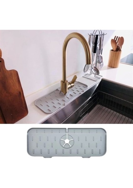 Lavabo Için Silikon Esnek Mat Musluk Sapı Damlama Tutucu Raf Mutfak Tezgahı Sıçrama Koruma