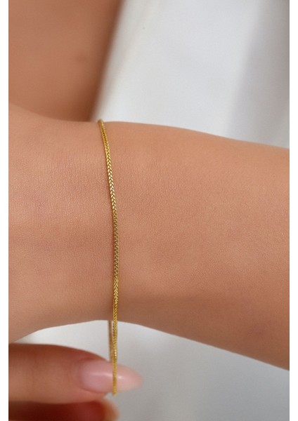 14 Ayar Altın Unisex Ince Palmiye Zincir Bileklik