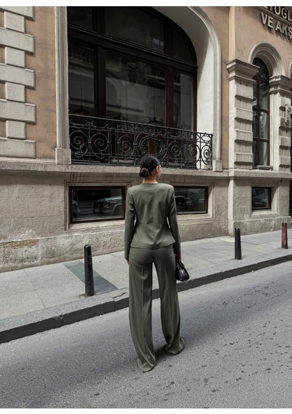 Kadın Poliviskon Asimetrik Düğmeli Vatkalı Ceket Pantolon Takım fiyatları