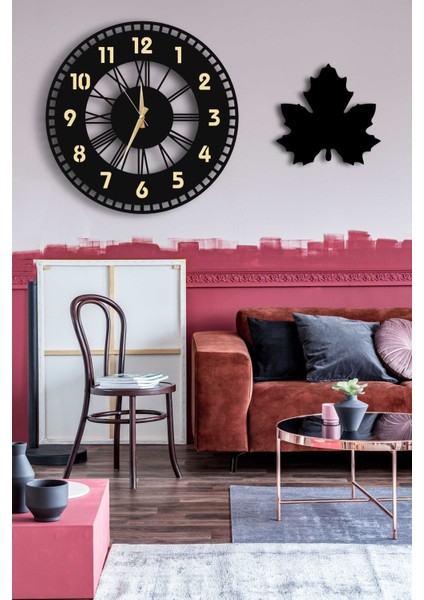 Dekoratif Duvar Saati 50X50CM + Vazo Tablo