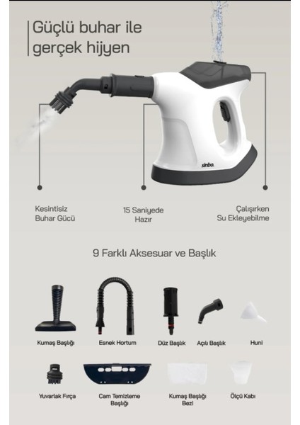 SSC-6424 9 In 1 Çok Fonksiyonlu El Tipi Basınçlı Buharlı Temizlik Makinesi