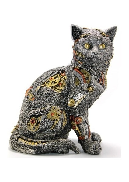 Steampunk Polyester Kedi Figürü Model 2