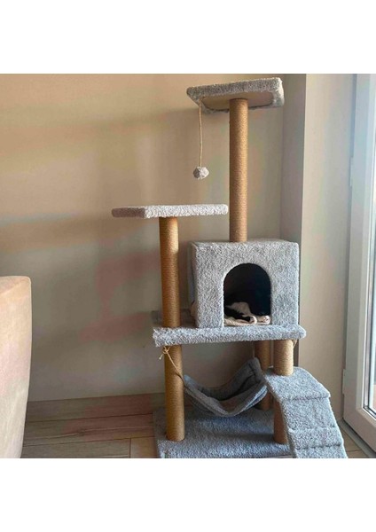 B-07 Hamaklı Yuvalı Lüx Kedi Tırmalama Oyun Evi Gri modelleri