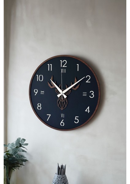 Ahşap Dekoratif Gümüş Aynalı - Kahverengi Duvar Saati 48CM