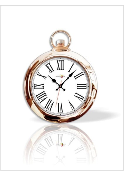 Parlak Altın Nikelajlı Çerçeve Siyah Roma Rakamlı Beyaz Zemin Bombe Cam Köstekli 42 cm Duvar Saati