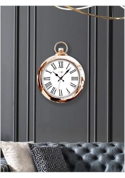 Parlak Altın Nikelajlı Çerçeve Siyah Roma Rakamlı Beyaz Zemin Bombe Cam Köstekli 42 cm Duvar Saati modelleri
