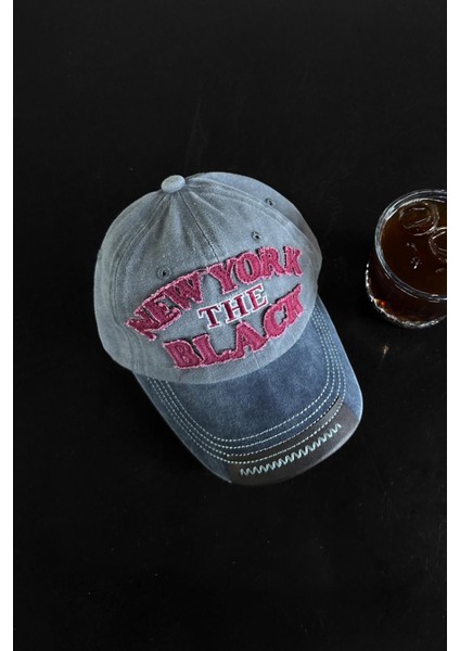 New York Nakışlı Lacivert Şapka