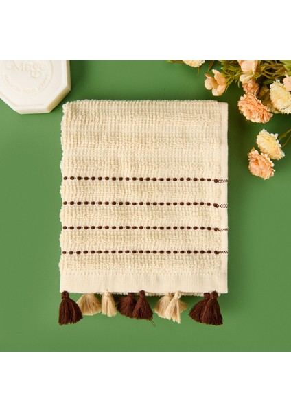 Soft Püsküllü El Havlusu - Bej - 30X50 cm