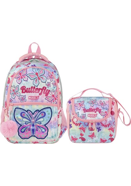 3 Bölmeli Butterfly Okul Çantası + Termoslu Beslenme Çantası