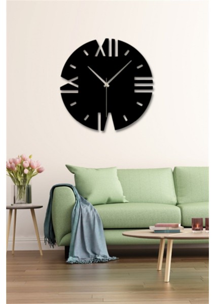 Siyah Ahşap Yuvarlak Roma Rakamlı Duvar Saati Salon Oturma Odası Ofis Için 45X45CM Duvar Dekoru fiyatları