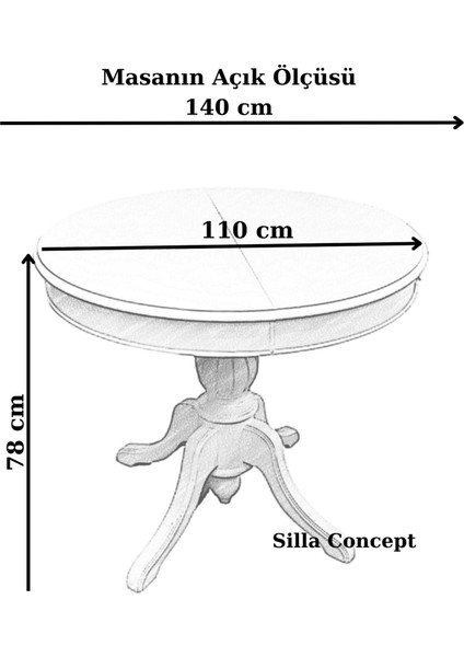 Concept Baba Ayaklı Masa Naturel Ahşap Yuvarlak Üst Tablalı Beyaz Ayaklı Açılır Masa (Çap 110 cm )