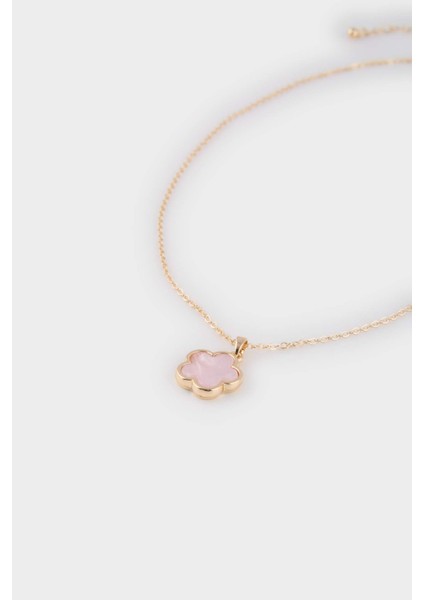 Kadın Pembe Çiçekli Gold Kolye E8308AXNS fiyatları
