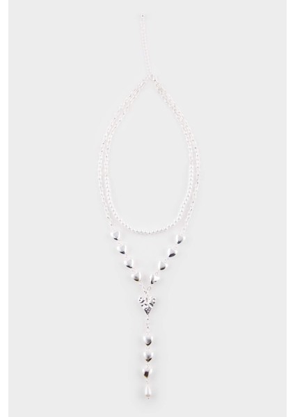 Kadın Kalpli 2'li Silver Kolye