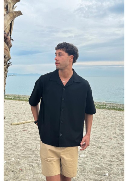 Gabardin Kumaş Oversize Kısa Kol Gömlek