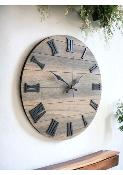 Ahşap Roma Rakamlı Minimalist Duvar Saati Sade Bohem Duvar Saati