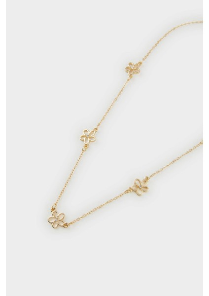 Kadın Çiçekli Gold Kolye E8314AXNS