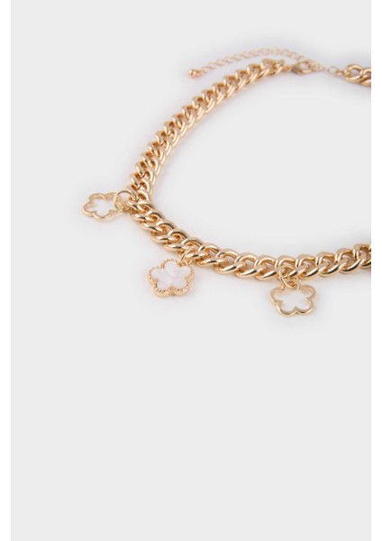 Kadın Beyaz Çiçekli Kalın Zincir Gold Kolye E8306AXNS fiyatları