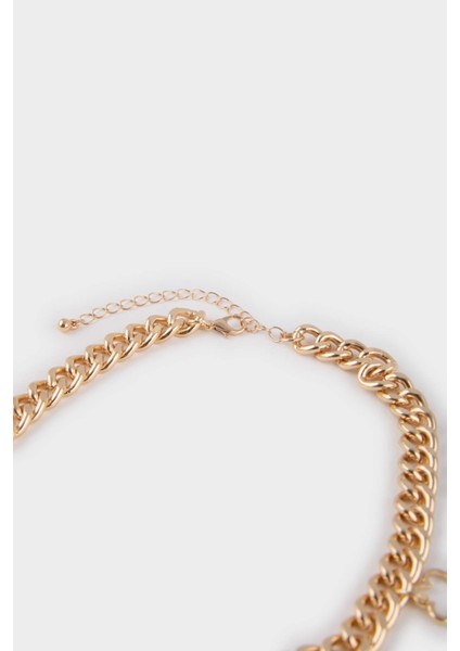 Kadın Beyaz Çiçekli Kalın Zincir Gold Kolye E8306AXNS modelleri