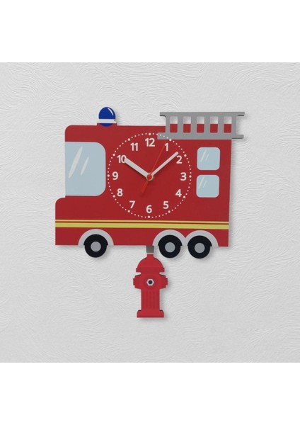 Ahşap Sallanan Sarkaçlı Itfaiye Arabası Çocuk Duvar Saati modelleri