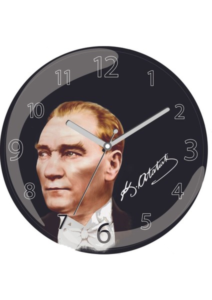 Atatürk Portreli Sessiz Akar Bombeli Gerçek Cam Duvar Saati