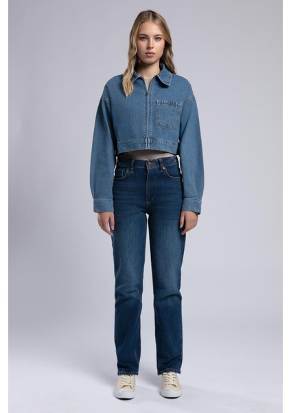 Crop Kadın Jean Ceket Denim