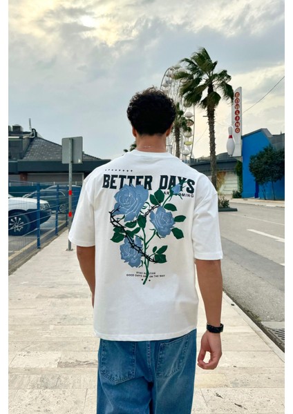 Better Days Baskılı Ekru Oversize Tişört