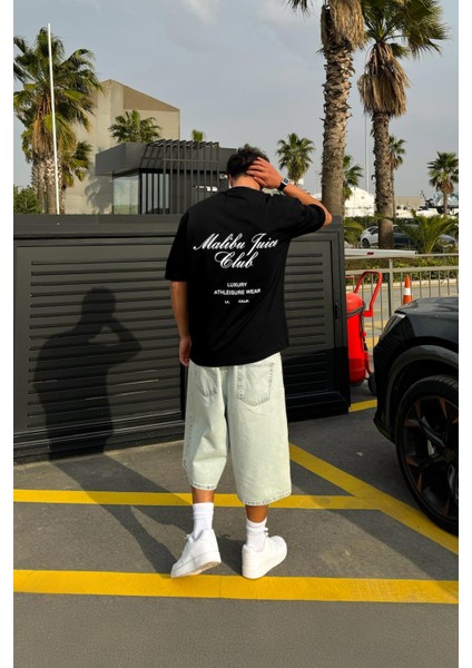 Juice Club Baskılı Siyah Oversize Tişört