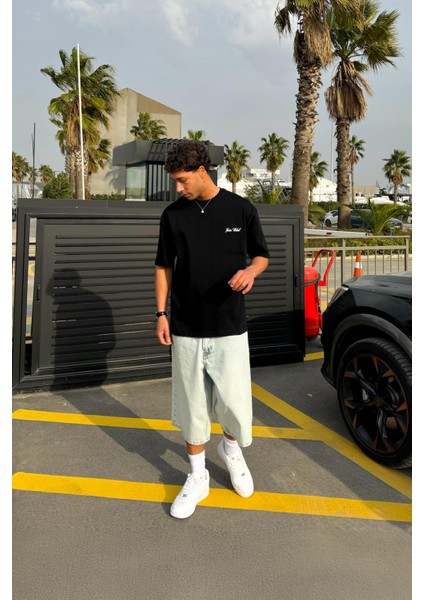 Juice Club Baskılı Siyah Oversize Tişört
