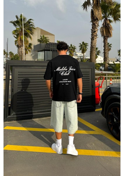 Juice Club Baskılı Siyah Oversize Tişört