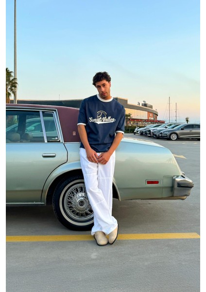 Sunset Valley Baskılı Indigo Oversize Tişört fiyatları