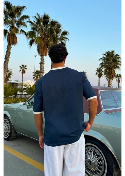 Sunset Valley Baskılı Indigo Oversize Tişört modelleri
