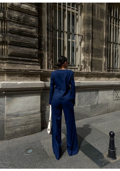 Kadın Poliviskon Asimetrik Düğmeli Vatkalı Ceket Pantolon Takım fiyatları