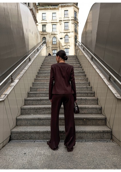 Kadın Poliviskon Asimetrik Düğmeli Vatkalı Ceket Pantolon Takım fiyatları