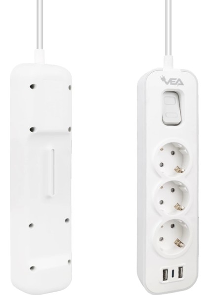 VE-NOVA103U A Class 3lü 2 Usbli Anahtarlı 1.5 Metre Akım Korumalı Grup Priz (Made In Malaysıa) (4887)