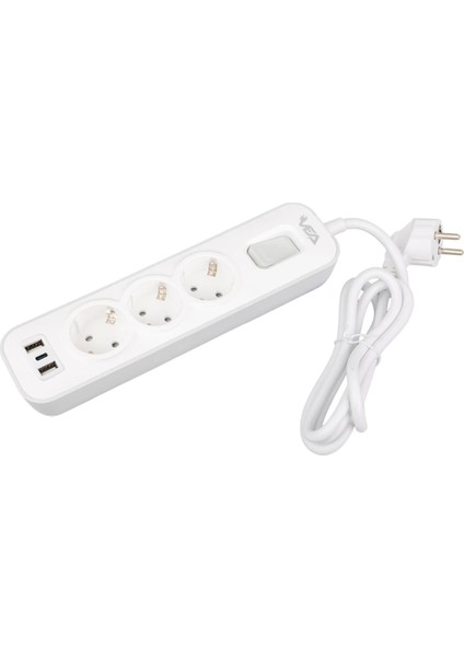 VE-NOVA103U A Class 3lü 2 Usbli Anahtarlı 1.5 Metre Akım Korumalı Grup Priz (Made In Malaysıa) (4887)