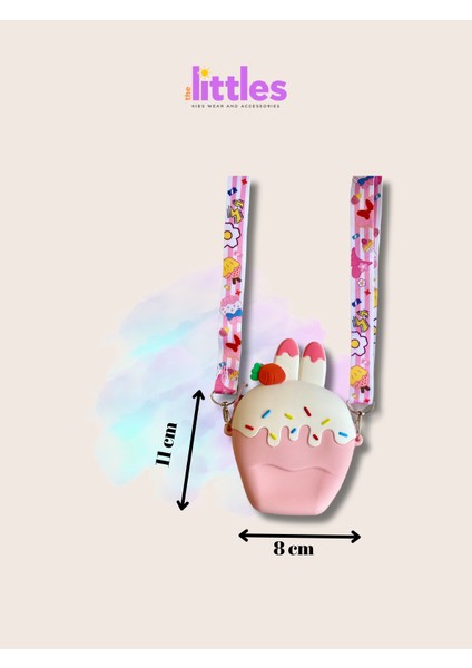 Kız Çocuk Cupcake Dondurma Figürlü Ayarlanabilir Çıkartılabilir Askılı Silikon Çanta Cüzdan