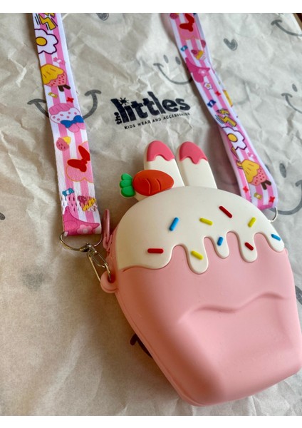 Kız Çocuk Cupcake Dondurma Figürlü Ayarlanabilir Çıkartılabilir Askılı Silikon Çanta Cüzdan