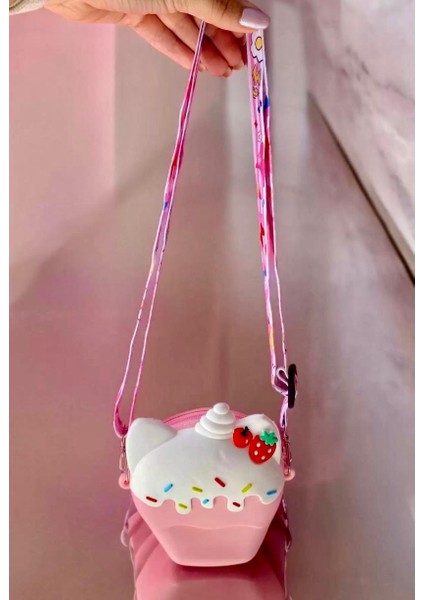 Kız Çocuk Cupcake Dondurma Figürlü Ayarlanabilir Çıkartılabilir Askılı Silikon Çanta Cüzdan