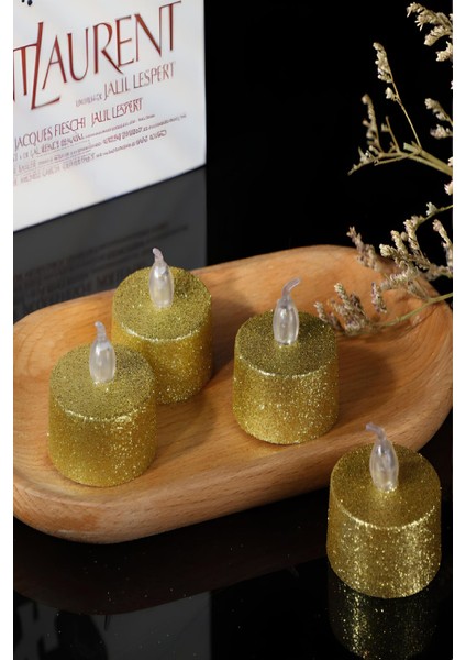 Dekoratif 4 Adet LED Tealight Mum Alev Efektli LED Işıklı Mum Dekor Alevsiz Mum Altın Renk
