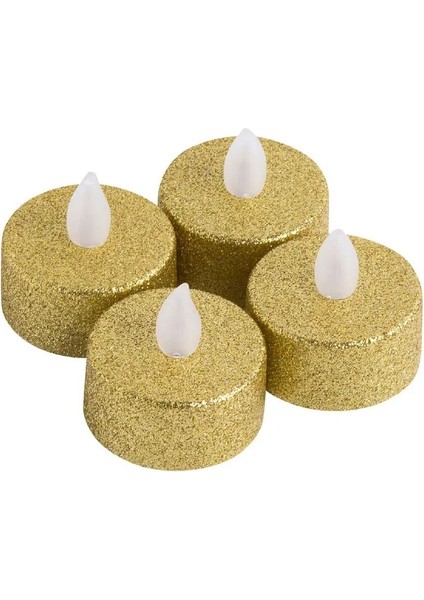 Dekoratif 4 Adet LED Tealight Mum Alev Efektli LED Işıklı Mum Dekor Alevsiz Mum Altın Renk