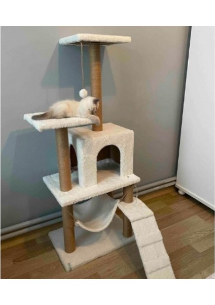 B-07 Hamaklı Yuvalı Lüx Kedi Tırmalama Oyun Evi Beyaz fiyatları