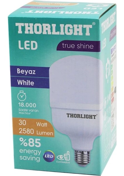 Thorlıght T-30B 30W E27 Torch T-Shape Beyaz LED Ampul 2580 Lumen - 6400K - 18000 Saat - 2835 Smd LED (4887)