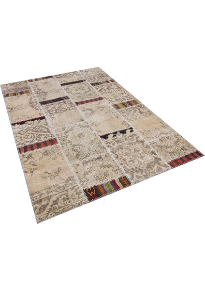 Modern El Dokuma Patchwork Halı Bej ÖLÇÜ;160 x 227