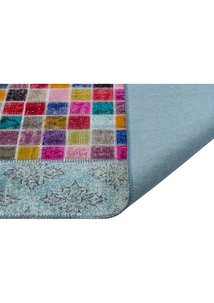 Modern El Dokuma Patchwork Halı Mozaik Detaylı Açık Mavi 4 m2 Ölçü;170 x 240